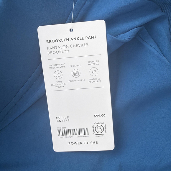 Athleta Brooklyn Ankle Pant Womens 14P Petite Blue Stretch Travel Pockets - Picture 5 of 13